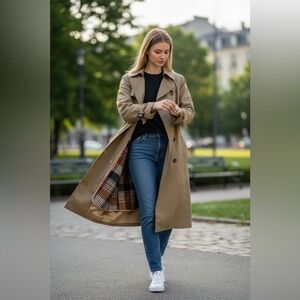 Vintage 70s Camel Trench Coat British Core Style Plaid Liner Quiet Luxury